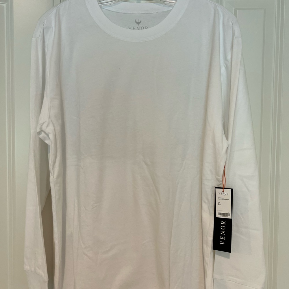 VENOR Classic White Long Sleeve loose-fit Tee - Canoe design on back